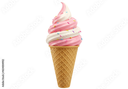 Canvas Print Isolated Swirled Strawberry and Vanilla Ice Cream Cone
