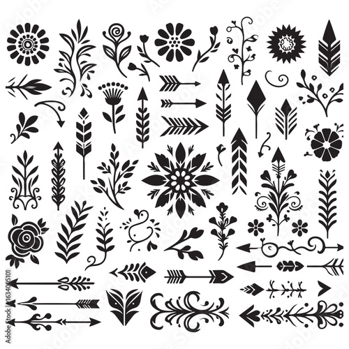 Arrows, floral designs vector elements
