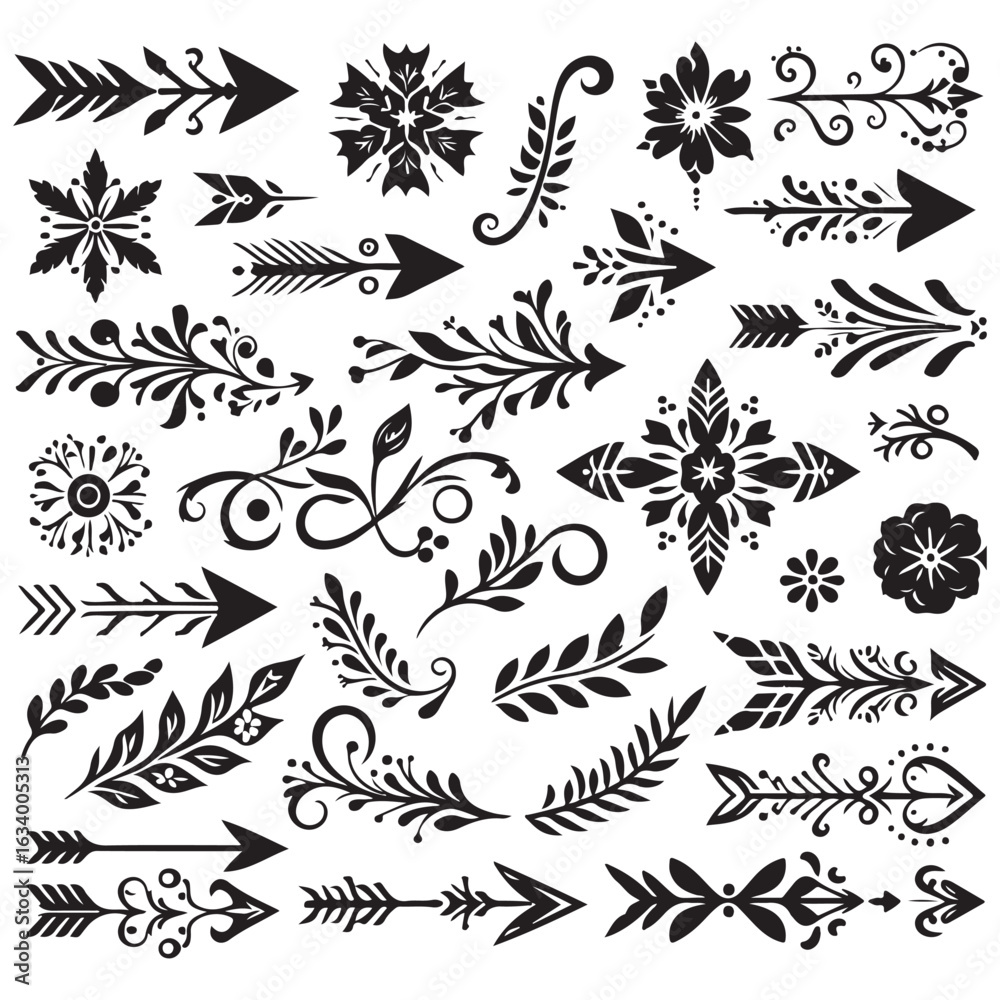 Fototapeta premium Arrows, floral designs vector elements