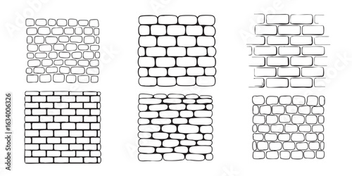 Set of brick and stone wall textures, vector illustration on white background