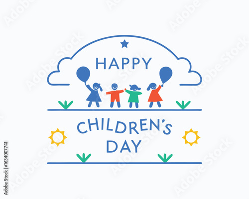 Vibrant scene of children celebrating with balloons, creating a cheerful children's day background