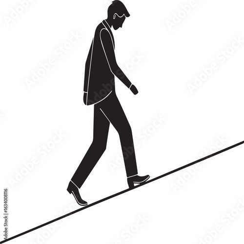 Silhouette of a man in a suit walking up an incline