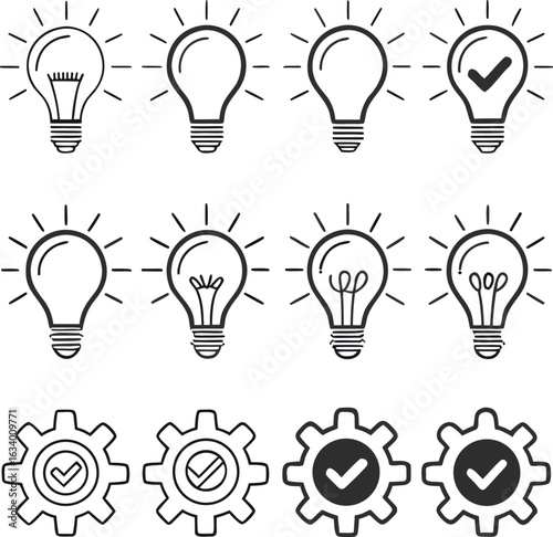 An innovative set of light bulb icons representing creative ideas, energy, and inspiration