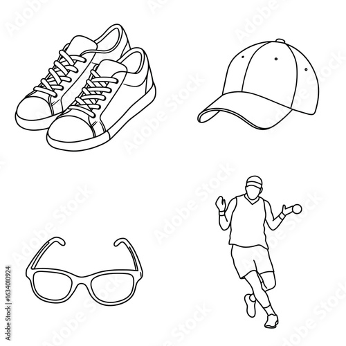 Collection of Big Tennis-themed icons, including Tennis shoes, cap, sunglasses, player silhouette