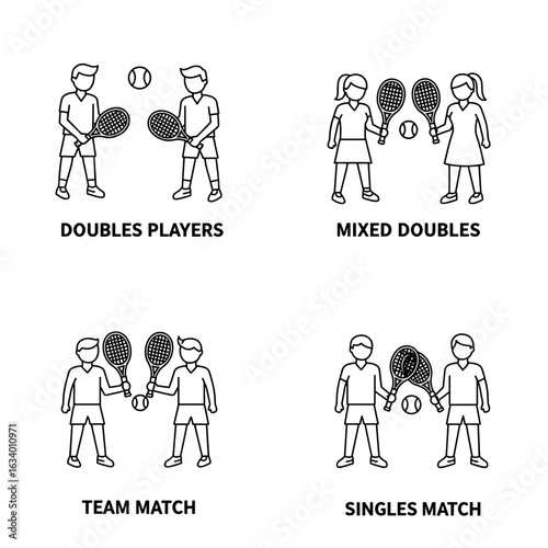 Collection of Big Tennis-themed icons, including Doubles players, mixed doubles, team match, singles match
