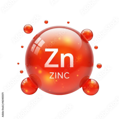 Zinc element symbol with droplets isolated on transparent background