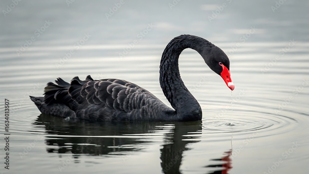 Fototapeta premium Elegant black swan glides gracefully on calm water