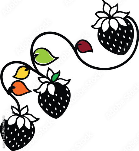 Colorful Curved Line Strawberry Composition – Modern Vector Design