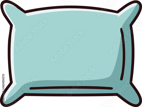 A light teal rectangular pillow, softly curved edges, simple cartoon style.
