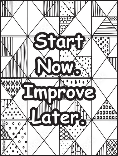 Printable coloring page for kids and adults: Mosaic pattern background: Positive thinking quote to color