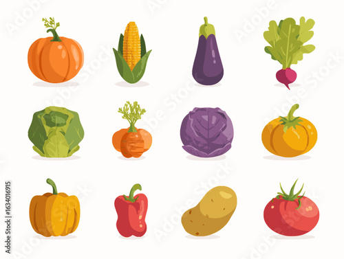 Autumn Harvest Vegetables – Flat Vector Clipart Set
