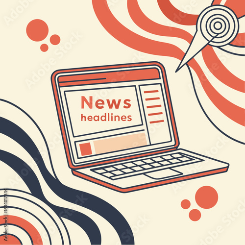 Laptop Displaying Online News Headlines – Digital Journalism Illustration