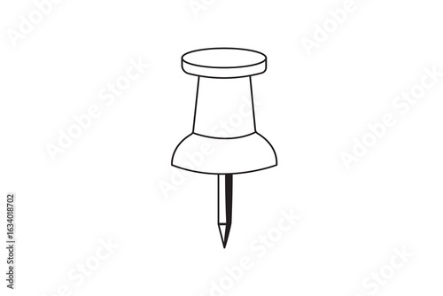 A 3D rendering of a red plastic push pin also known as a thumbtack is isolated on a white background