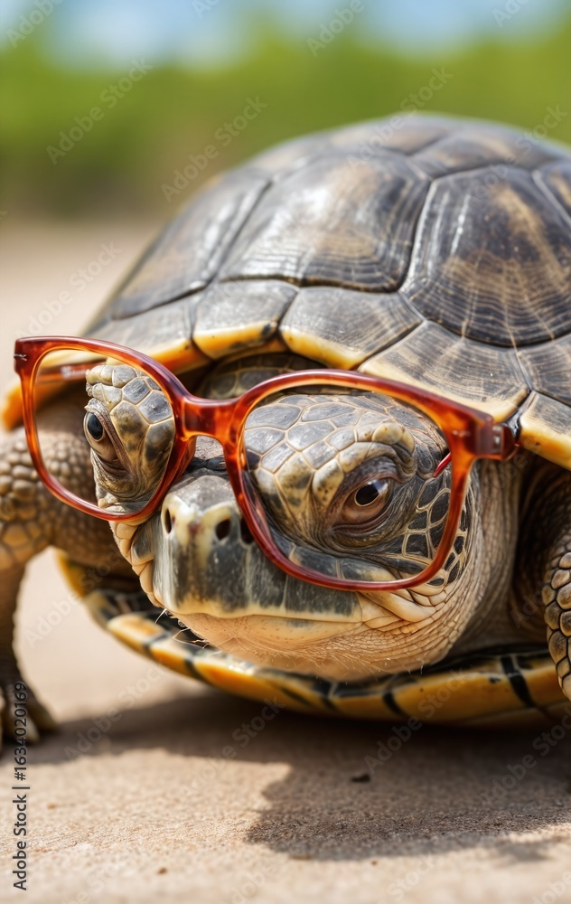 Obraz premium wise turtle wears glasses, radiating intelligence and wisdom 