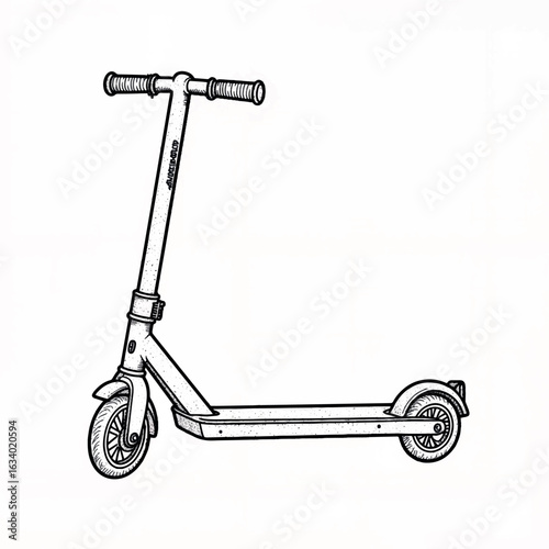 Hand-drawn scooter illustration on white background, creativity concept