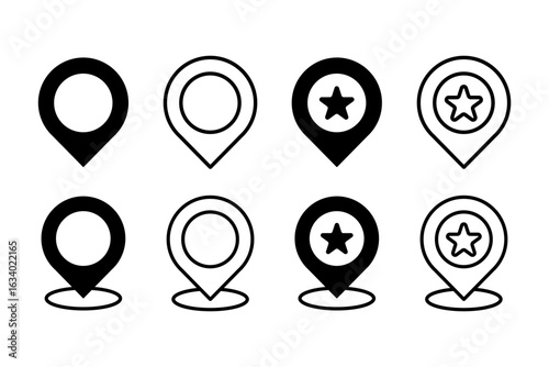 Map pin icon set. Location marker symbol for web design, app, and UI. GPS navigator pointer