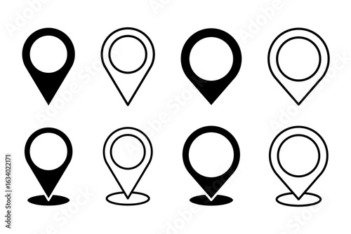 Map pin icon set. Location marker symbol for web design, app, and UI. GPS navigator pointer