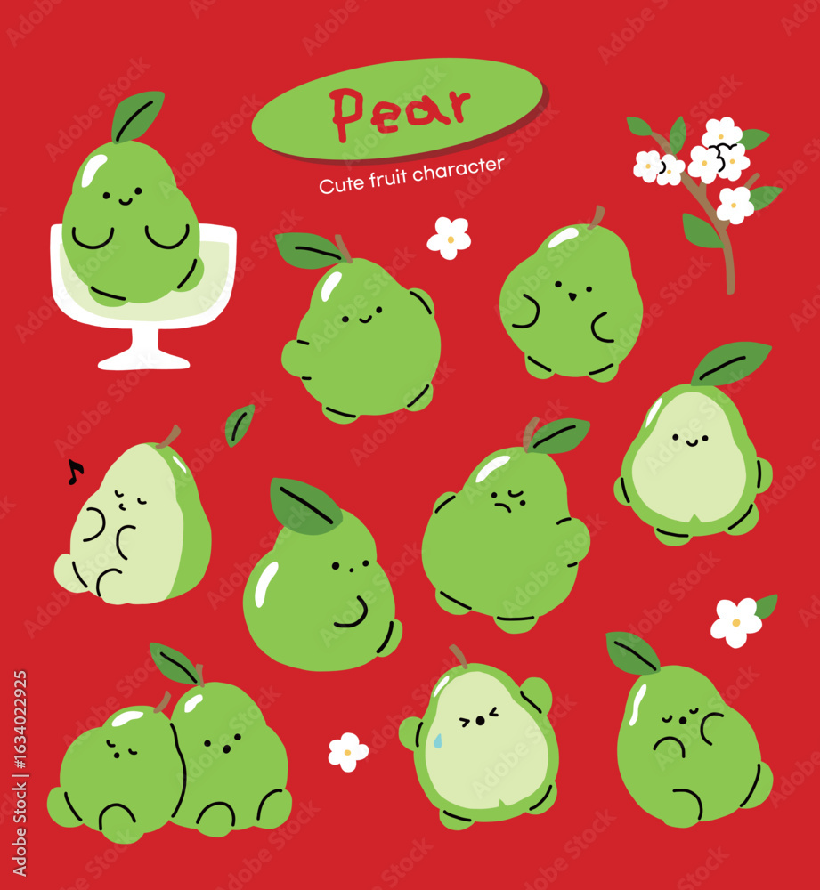 Obraz premium 서양배 캐릭터 일러스트 모음