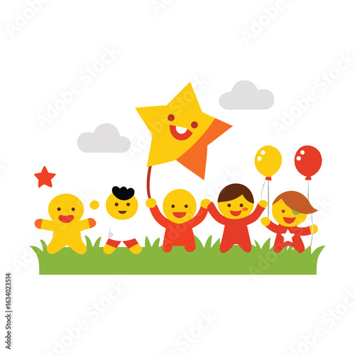 Festive background depicting children with balloons, capturing the joy and spirit of Children's Day celebrations.