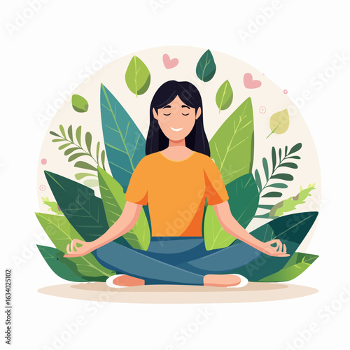 Illustration of mindfulness and inner peace through meditation, in a calm natural setting.