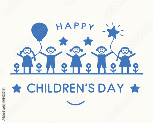 Vibrant scene of children celebrating with balloons, set against a cheerful background for Children's Day.

