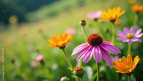 Close-up of diverse wildflowers, soft focus background , petal, beautiful, detail