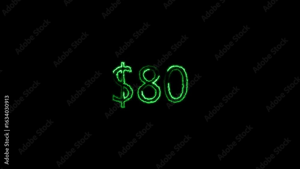 Glowing Neon 80 Dollars Text Icon Animation on Black Background | 4K Loop Glowing Neon 80 Dollars Text Icon Animation on Black Background | 4K Loop