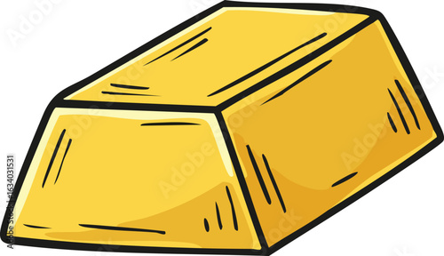 A cartoon illustration of a gleaming gold bar, possibly representing wealth or treasure.