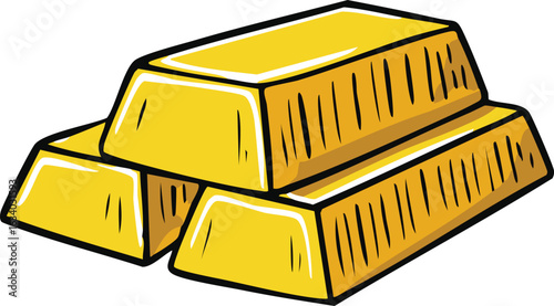 Illustration depicts three stacked gold bars, representing wealth and investment.