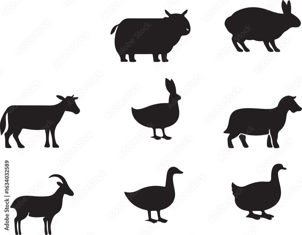 Fototapeta premium Black Silhouettes of Various Animals