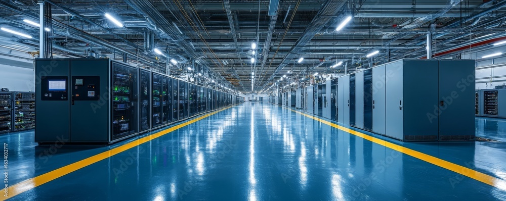 Fototapeta premium Data center with high-performance network devices, showcasing technology and innovation in digital infrastructure, Generative AI