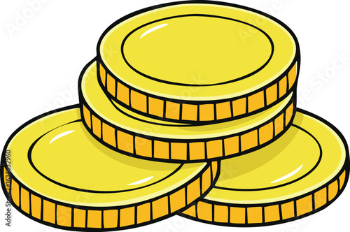 Cartoon illustration of a small stack of shiny, golden coins, depicting wealth.