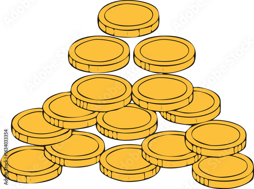 A stack of gold coins arranged in a pyramid shape, suggesting wealth and accumulation.