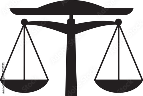 Black silhouette of a classic balance scale representing justice and law