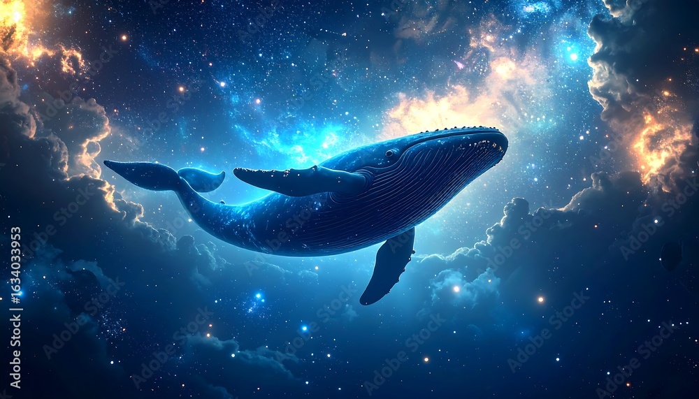 Naklejka premium A majestic whale floats amidst a starry cosmos