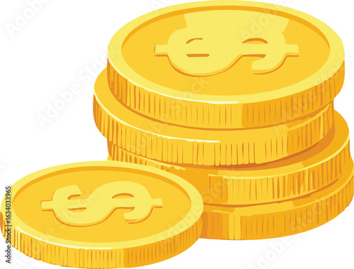Stack of gold coins with dollar signs, representing wealth and finance.