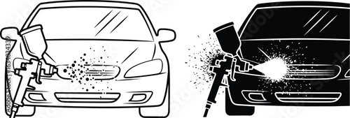 Car spray painting process visualized with professional equipment and automotive detail