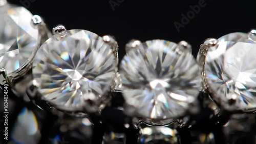 Sparkling diamond tennis bracelet glitters against dark background in elegant jewelry video