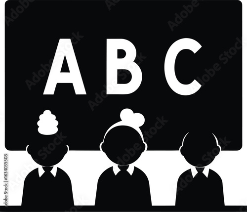 The letter "A B C " from the alphabet written in white chalk on a blackboard background