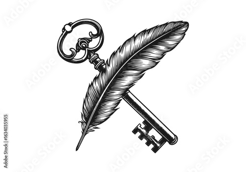Old key vintage engraved hand drawn vector illustration