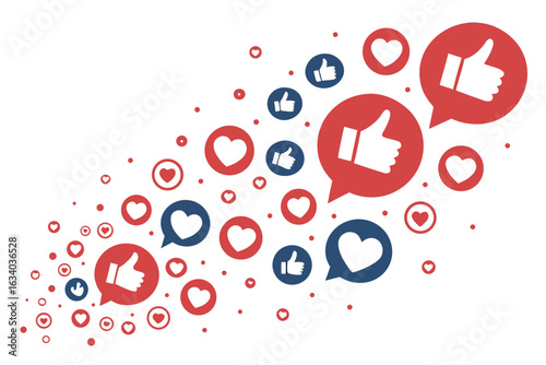 Vector art of social media likes and hearts icons isolated on white background