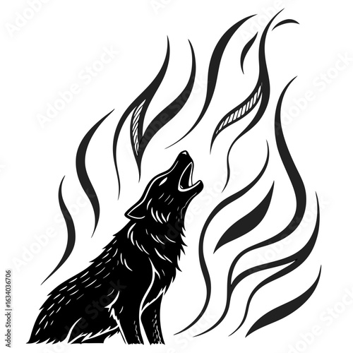 Wallpaper Mural Vector art of wolf howling with stylized flames, isolated on white background Torontodigital.ca