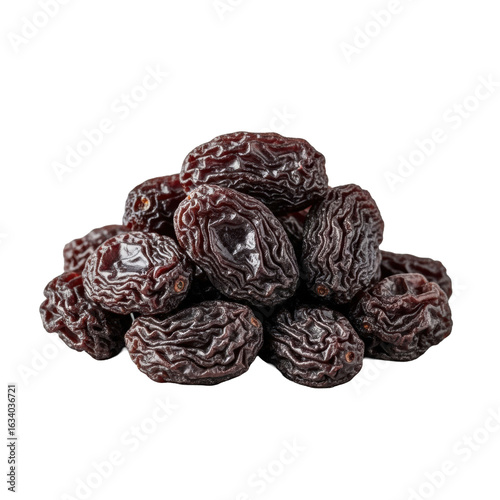 Wallpaper Mural Small pile of dark, dried, shriveled, glossy raisins on a clean transparent background, photorealistic macro studio shot with sharp focus, concept of precise food texture. Torontodigital.ca