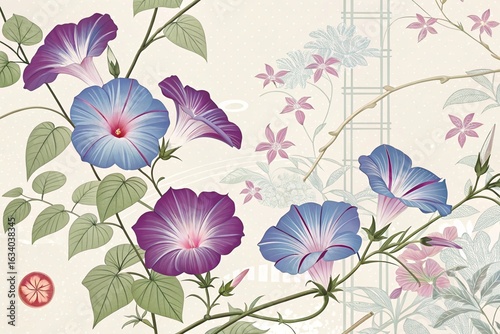 Traditional Japanese Pattern Featuring Morning Glory Flowers