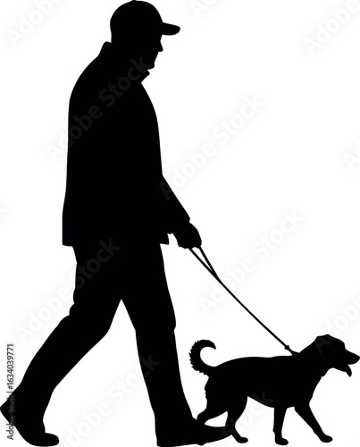 Man walking dog silhouette