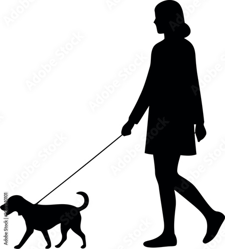 Woman walking dog silhouette