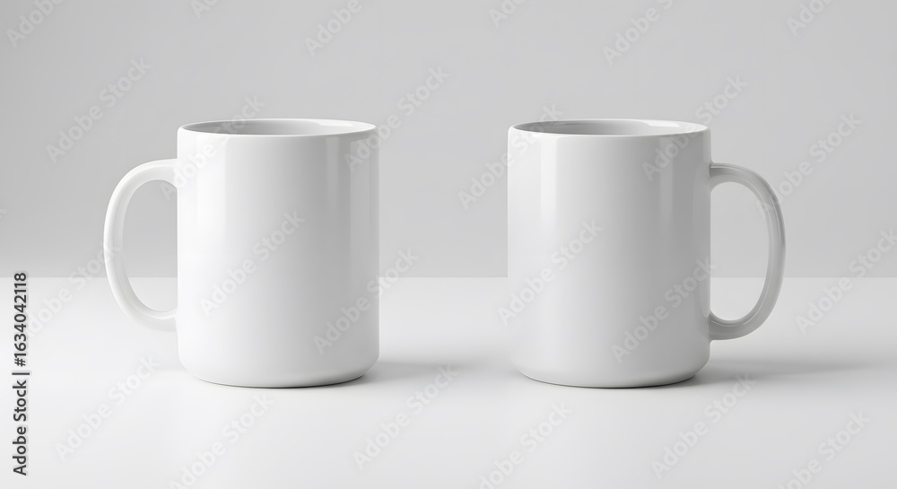 Fototapeta premium Two Blank White Mugs, Minimalist Studio Shot
