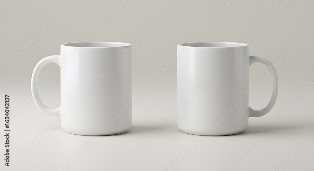 Obraz premium Two Blank White Mugs, Minimalist Studio Shot, Product Photography