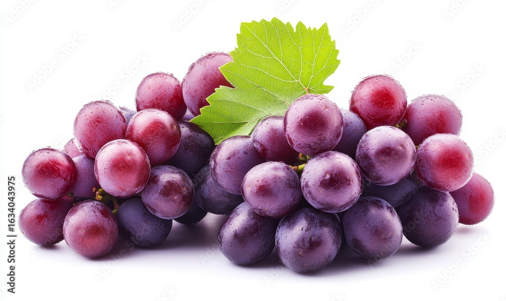 Fototapeta premium Red grapes bunch isolated on a white background, showcasing the rich, fresh texture of the fruit, perfect for food photography or health-related themes, Generative AI