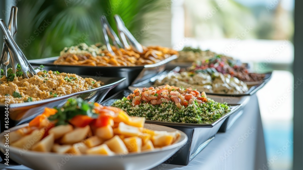 Fototapeta premium Assorted Delicious Dishes on Catering Table for Elegant Event